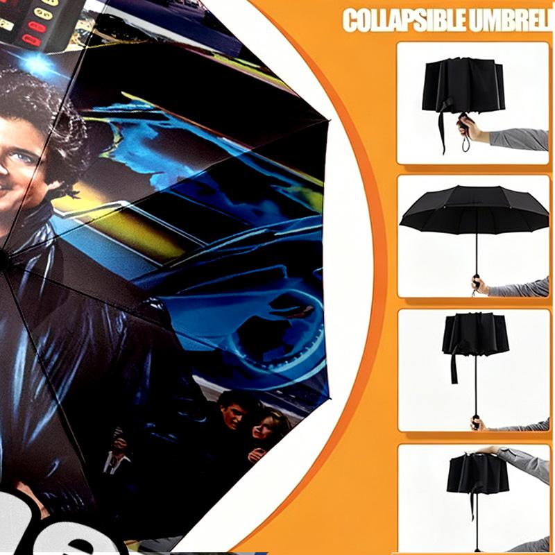 Custom Name Personalized Knight Rider Print Umbrella, Auto Open Close, 8‑Rib Sturdy Frame, Commute Camping Hiking Use, Birthday Gift