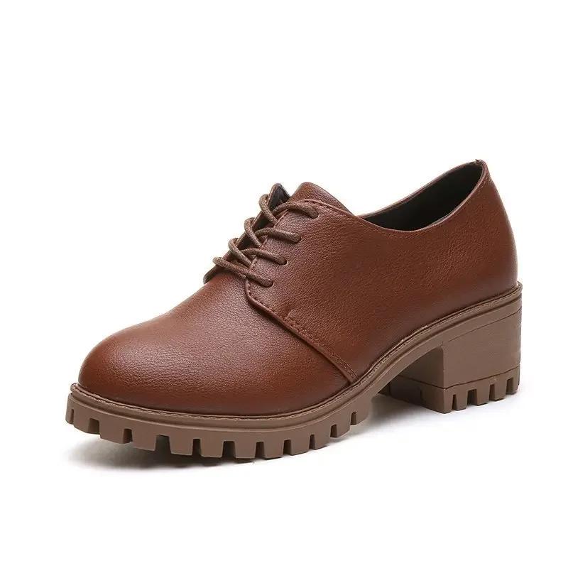 2024 Новая модная женская обувь для отдыха на каблуках Туфли для женщин Push Size Platform Heels Роскошные коричневые туфли в стиле ретро для женщин