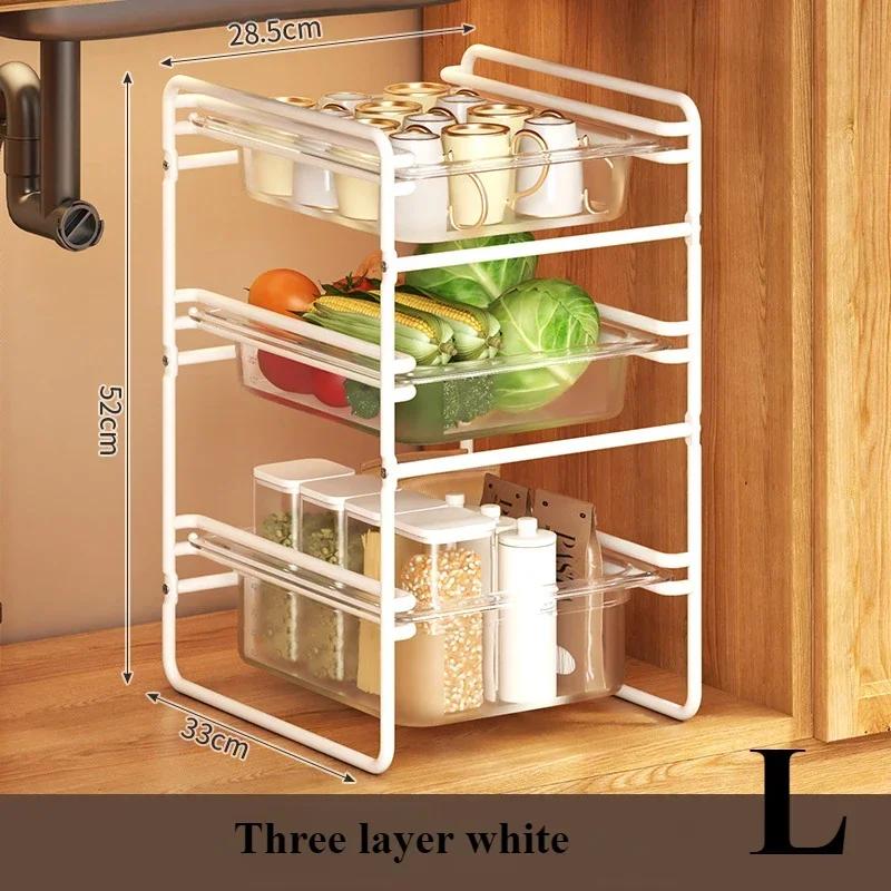Scalable Kitchen Storage Rack Waterproof Antirust Withdrawable Type Storage Racks Household Simplicity Vegetable Fruit Basket