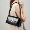 Девушки Черная Сумка Кроссбоди для Поездок Женская Сумка на Плечо Кожаная Нишевая Премиальная Сумка Багет Подмышечная Сумка