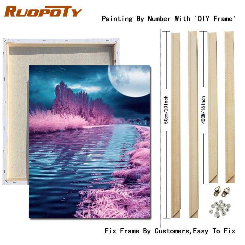 RUOPOTY Paint By Numbers Moon Scenery Unique Gift Home Decoration Picture By Number Sea Acrylic Drawing On Canvas