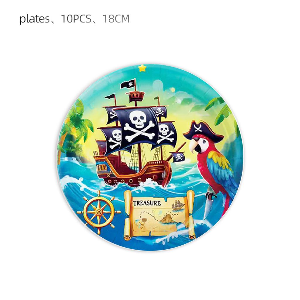 Pirate Birthday Decoration Pirate Party Favors Disposable Party Tableware Tablecloth Paper Plates Cups Balloon Cartoon Decor