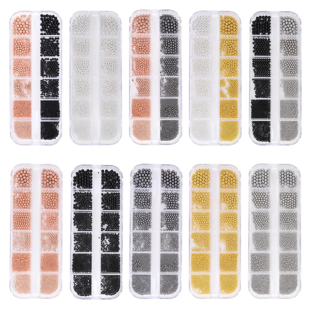 12 сеток, золото, серебро, стальные шарики для дизайна ногтей, смешанные аксессуары для маникюра своими руками, набор для украшения ногтей