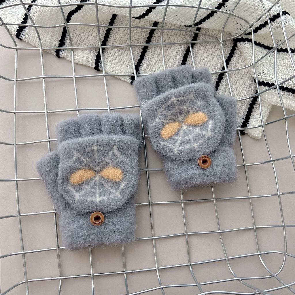 Детские мультяшные перчатки Зимние теплые для мальчиков и девочек для письма Пятипалые Человек-паук с откидным верхом Вязаные перчатки