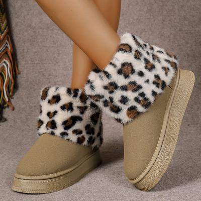 Зимние сапоги Lucyever из искусственного меха с леопардовым принтом, женские зимние плюшевые ботильоны с толстой подошвой, женская нескользящая зимняя обувь на платформе 42
