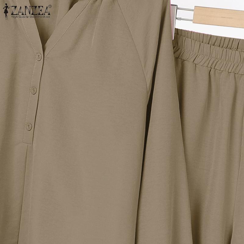 ZANZEA Женский повседневный костюм из двух частей с длинным рукавом и брюками