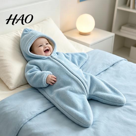 Warm Fleece Jumpsuit for Babies Baby Starfish Onesie Wearable Blanket, Hooded Swaddle Sleep Sack Cute Halloween Costume Newborn 3M/6M/9M, Soft
