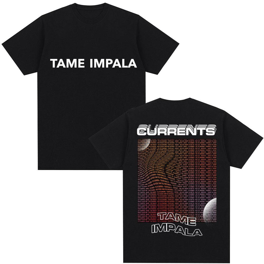 Винтажная графическая футболка Tame Impala Currents Мужская Женская Модная Хип-Хоп Винтажная Короткий рукав Повседневная Свободная Хлопковая Футболка Мужская