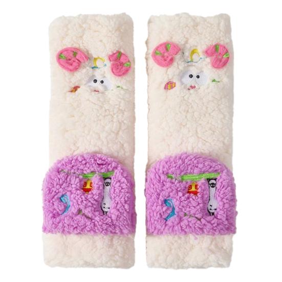 1 Pair Women Plush Fleece Socks Ultra Warm 3D Cartoon Embroidered Socks Elastic Fit Soft Thick Cozy Thermal Socks