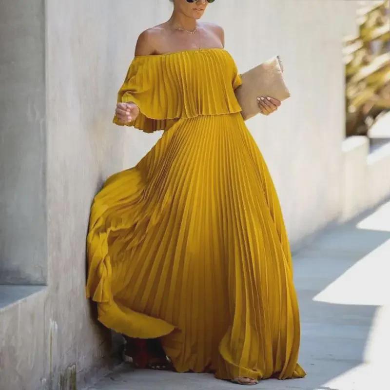 Женское пляжное платье на одно плечо 2023 года: Европейский и американский стиль, длинная юбка для мытья полов с большим размахом