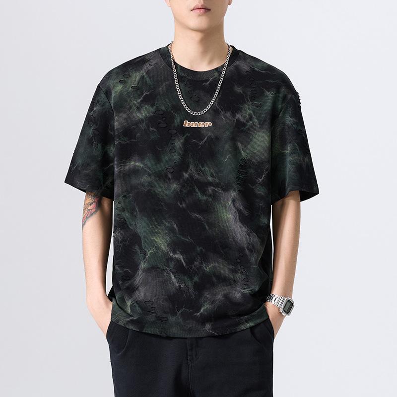 Свободная футболка с коротким рукавом для мужчин, летняя новинка, ретро-рубашка с полурукавом