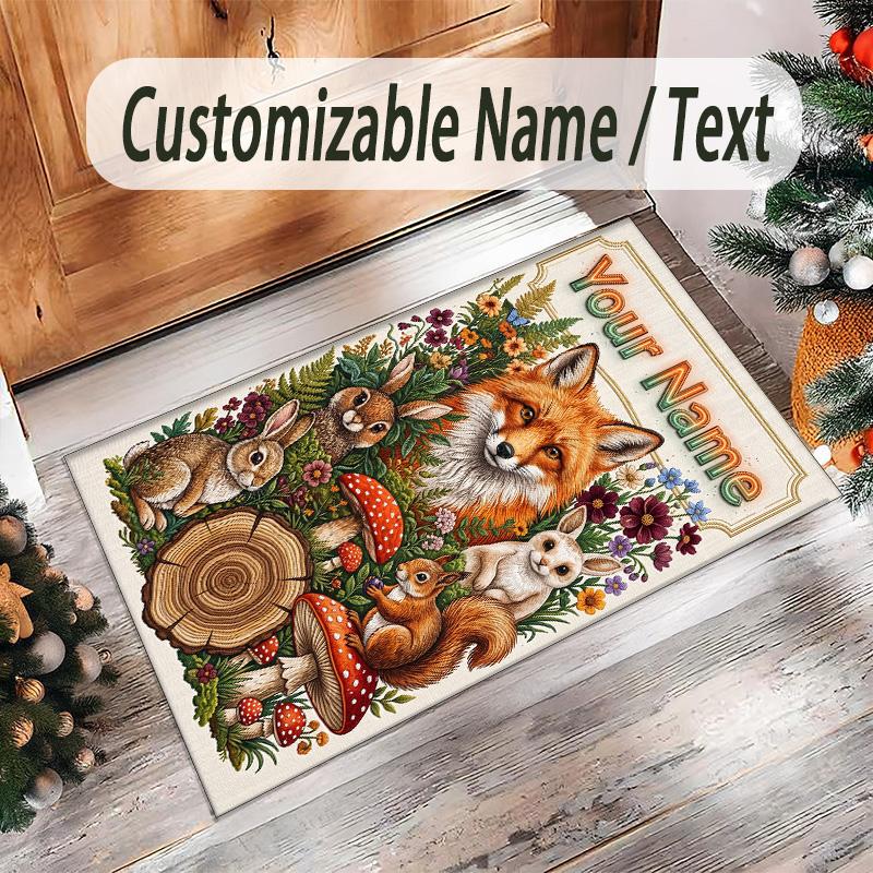 Fox Theme Crystal Velvet Floor Rug Personalized Custom Name Text Warm Carpet Home Decoration
