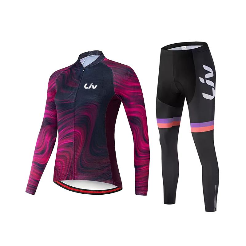 Autumn Long Sleeved Breathable Cycling Suit Set Women's Bicycle Jersey Quick Drying Outdoor Sportswear Cycling Bib Bicycle Shirt