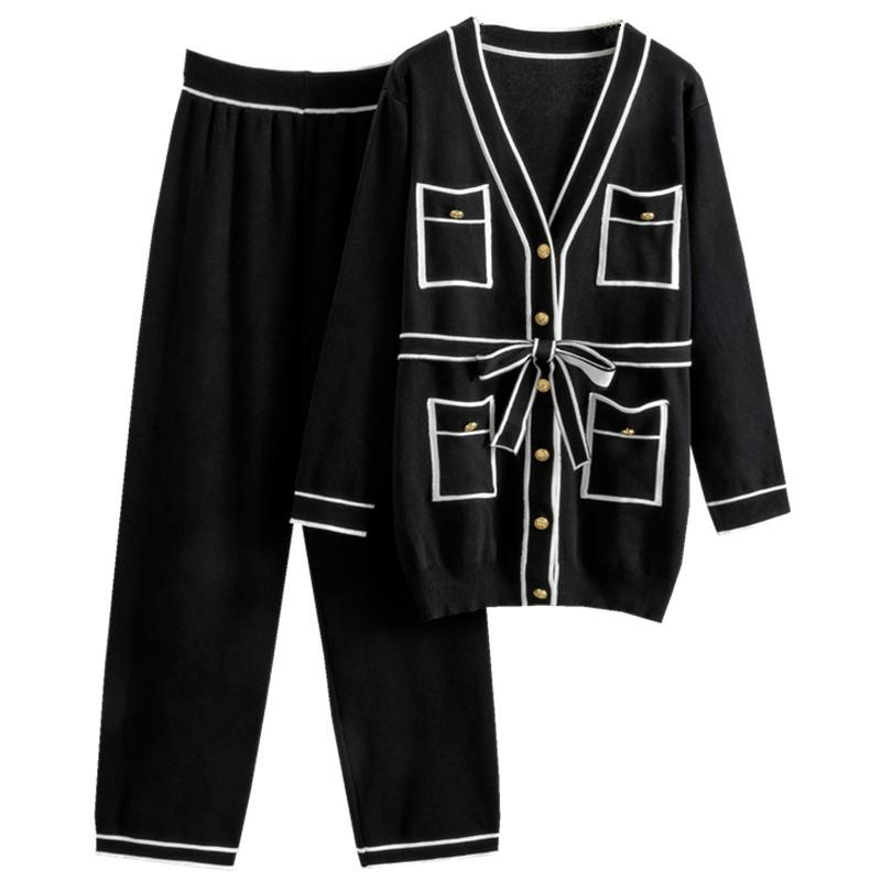 Autumn and Winter Women's Knitted Suit Cardigan Wide Leg Pants Suit Temperament Fashion Two-piece Set