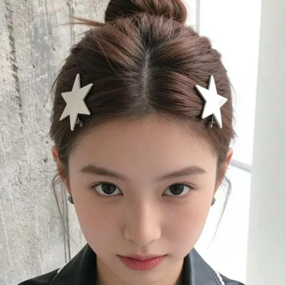 Creative Silver Star Hair Clip Y2K Metal Duckbill Clip Lovely Pentagram Hairpin Women
