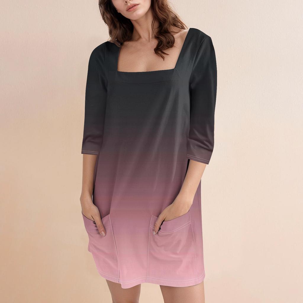 Женское модное повседневное короткое платье с квадратным вырезом и рукавом 3/4