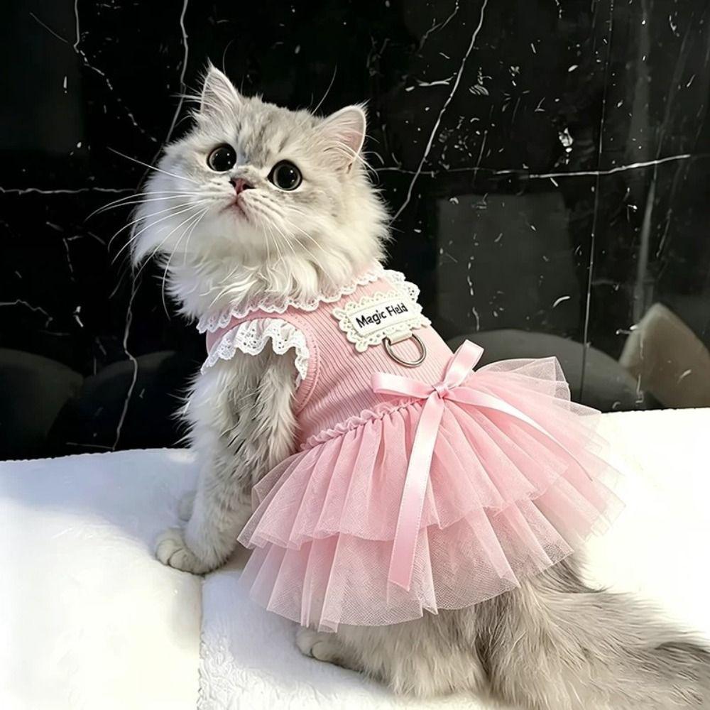 Breathable Pet Clothing Pink Puppy Skirt Cute Dog Princess Dresses Daily Wear
