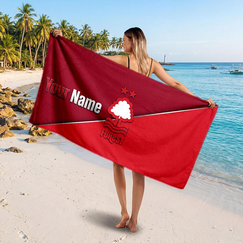 Nottingham Forest Custom Beach Towel, Personalized Name Text Print, Football Logo Soft Quick‑Dry Towel Holiday Gift