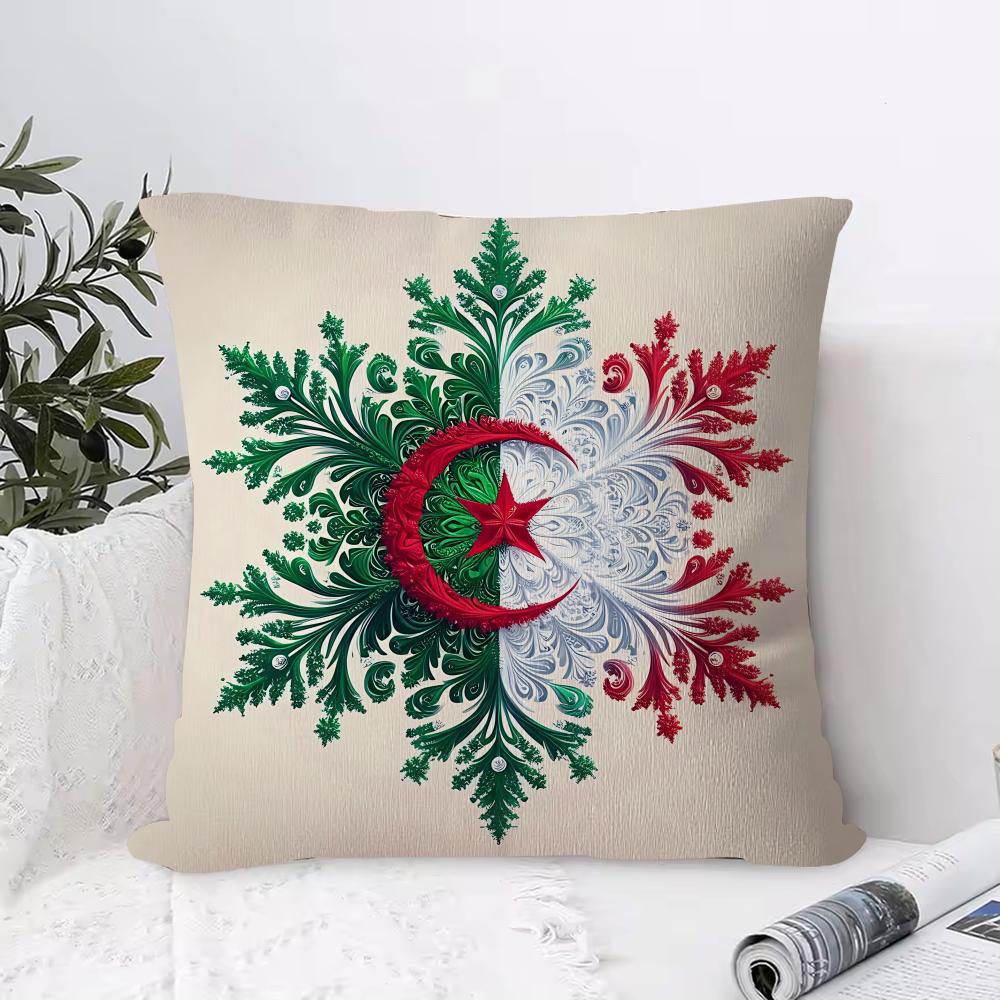 Algeria Alg Flag Cushion Cover 1 Piece Short Plush Pillowcase, Soft And Washable, Mostly Used For Sofa, Car