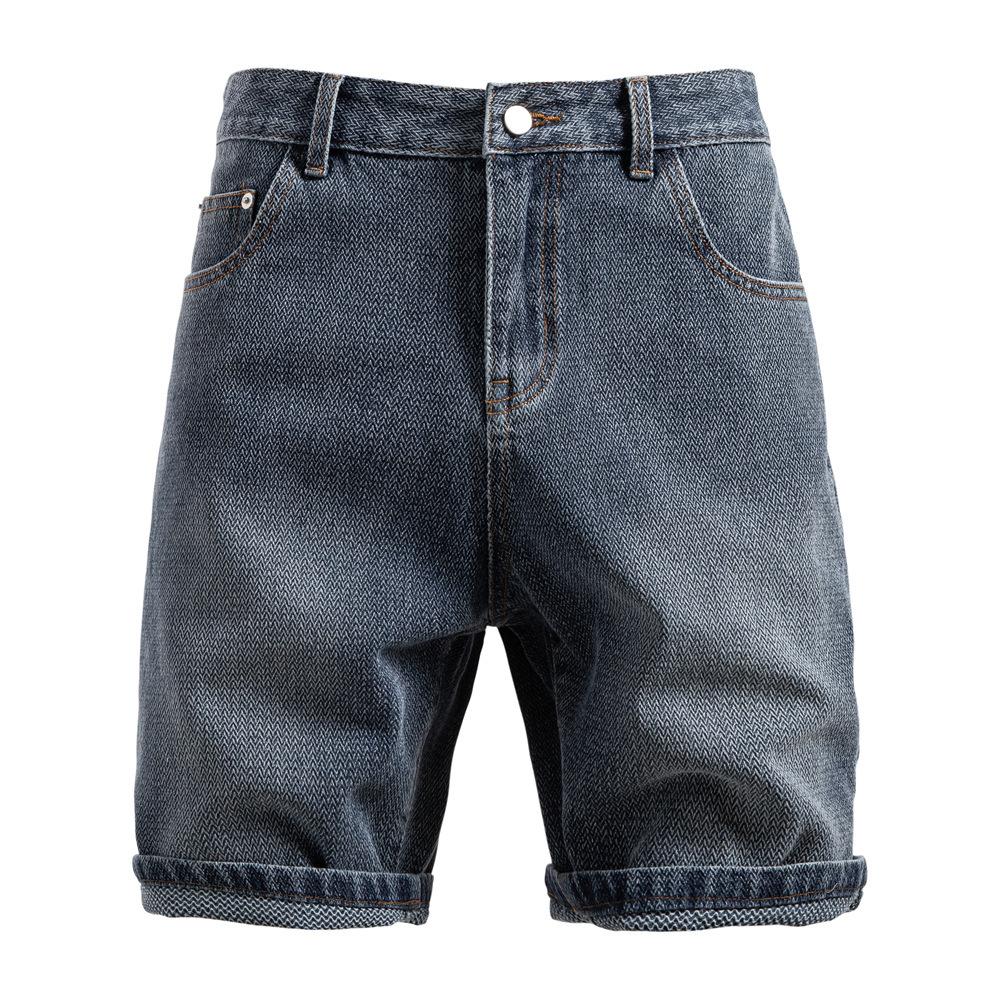 Summer Cross-Border New Product Star Pattern Denim Shorts Men'S European And American Retro Straight Five-Point Pants Men'S Denim Shorts