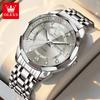 OLEVS Watch for Men Solid Steel Strap Fashion Rhombus Mirror Dual Calendar Business Men's Wristwatch Original Quartz Watch 3759