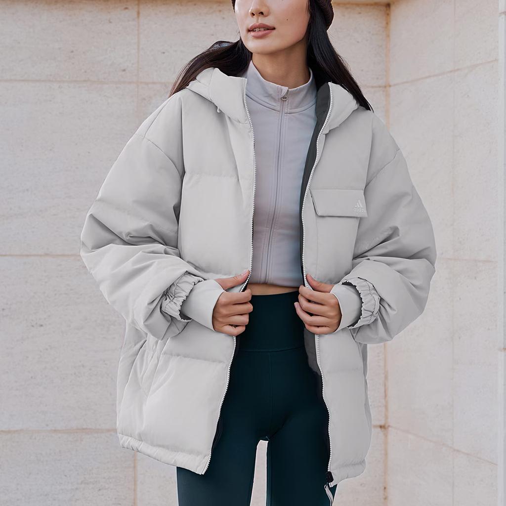 adidas Куртка пуховая однотонная с капюшоном и длинными рукавами, унисекс, верхняя одежда KQ5541