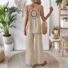 Женский комплект из двух предметов для отдыха, летний топ без рукавов с вырезом сзади и широкие брюки, повседневная одежда для отпуска и путешествий