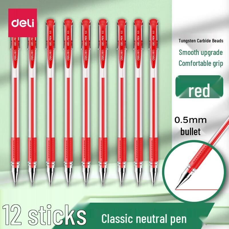Deli 0.5mm Classic Bullet-Tip Red Gel Pens (144 Count)