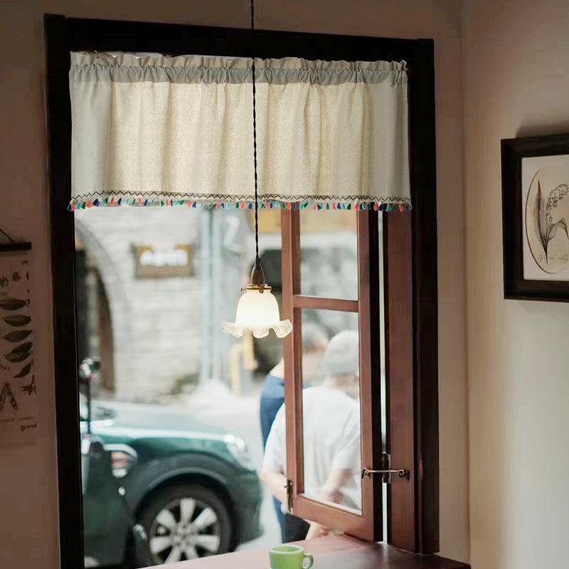 Льняной хлопок кружевная бахрома короткая занавеска в японском стиле маленькая короткая занавеска занавеска для шкафа перегородка пылезащитная полузатемняющая занавеска
