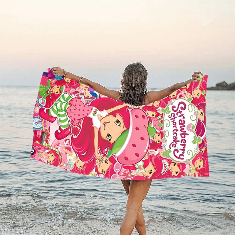 1pc Princess Strawberry11 Beach Towel, Beach and Seaside Swimming Pool Equipment, Fashion Pattern, Rectangular, Travel Essentials