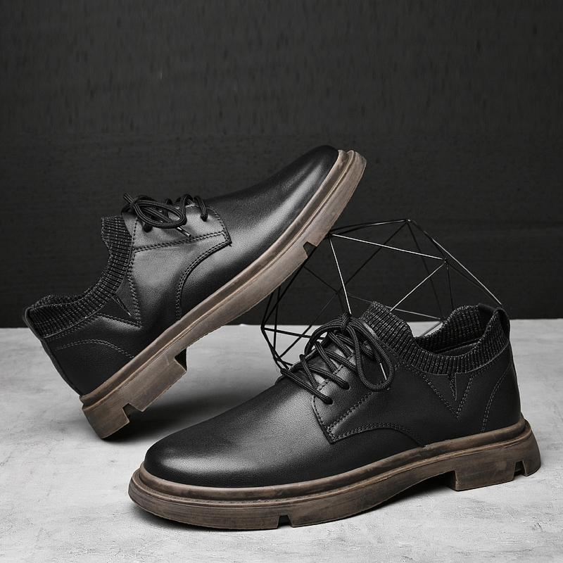 Trendy Men 'S Leather Shoes British Style Leather Casual Shoes New Autumn And Winter Laces Top Layer Cowhide Men 'S Shoes