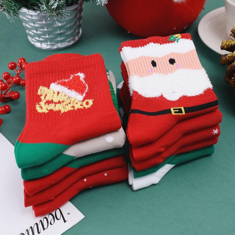 Hot Sell Christmas Socks Autumn Winter Red Series Warm Kawaii Stockings Soft Cute Santa Claus Deer Pattern for Festival Gift