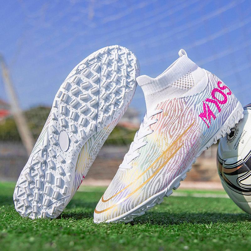 Футбольные бутсы мужские мандаринки длинные шипы высокий верх студенческие искусственная трава соревновательные тренировочные бутсы