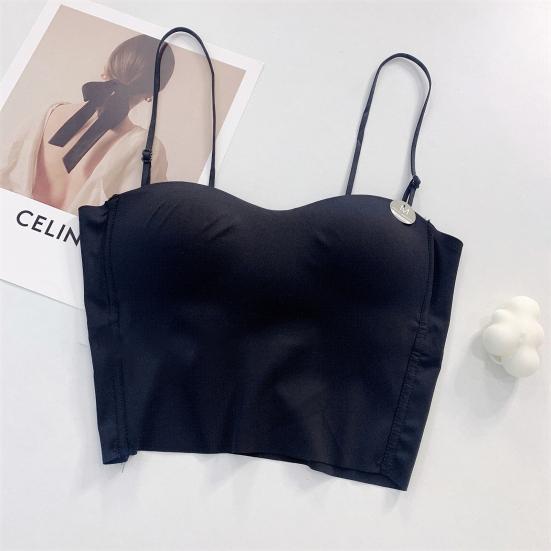 Yousheng Ice Silk Sling Vest with Chest Pad Adjustable Straps Beautiful Back Camisole Top Elastic Fabric Bottoming Tops