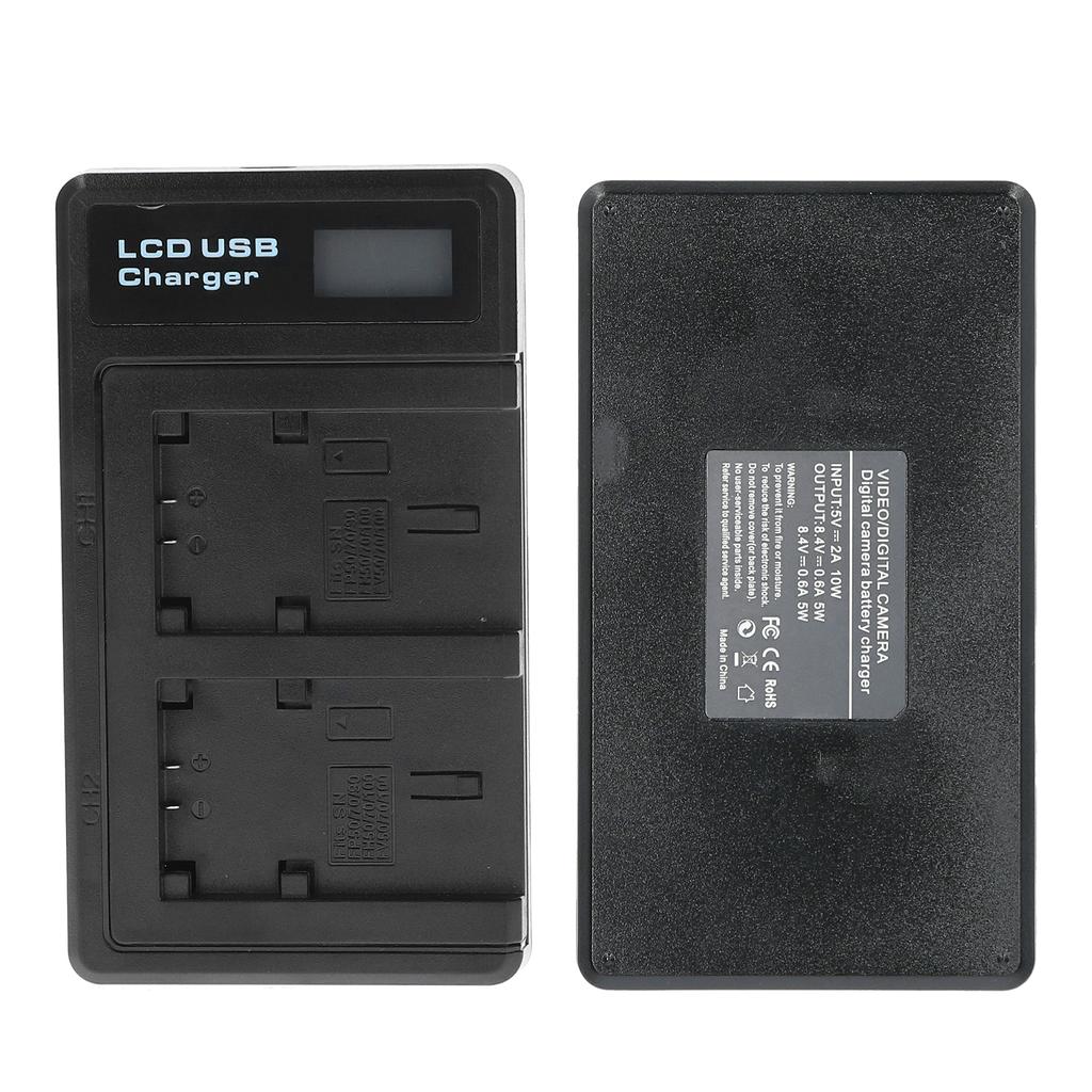 Plastic Battery Charger with LCD Display Camera Battery Double Charging for NP‑FV100
