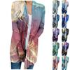 Women's Fashion Loose Casual Pocket Medium Length Print Long Sleeve Cardigan Jacket Tops