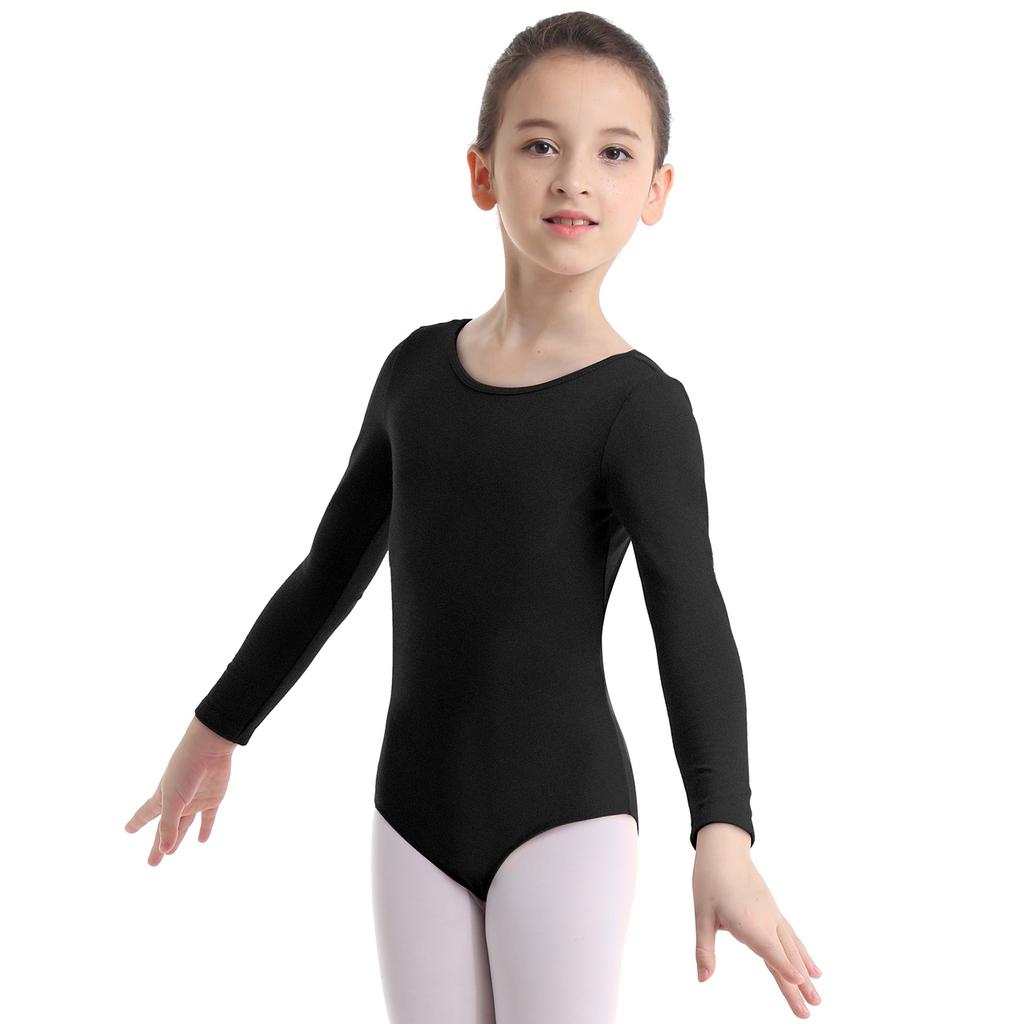 Ballet Training Gymnastics Costume Kids Girls Long Sleeve Round Neck Leotard Jumpsuit