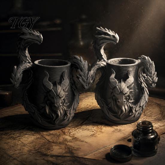 Подставка для ручек "Трехглавый Дракон", 3D-печатный фэнтезийный настольный органайзер, Креативные подарки на день рождения для мальчиков, Детали орнамента в реалистичном масштабе
