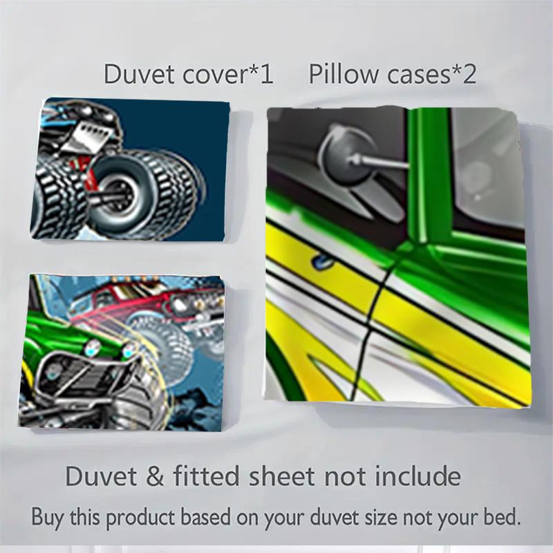 3pcs Off-Road Monster Truck Adventure Home Decor Bedding Set-Universal Three-Piece Suit for Bedroom, Guest Room, Living Room, Hotel-Perfect