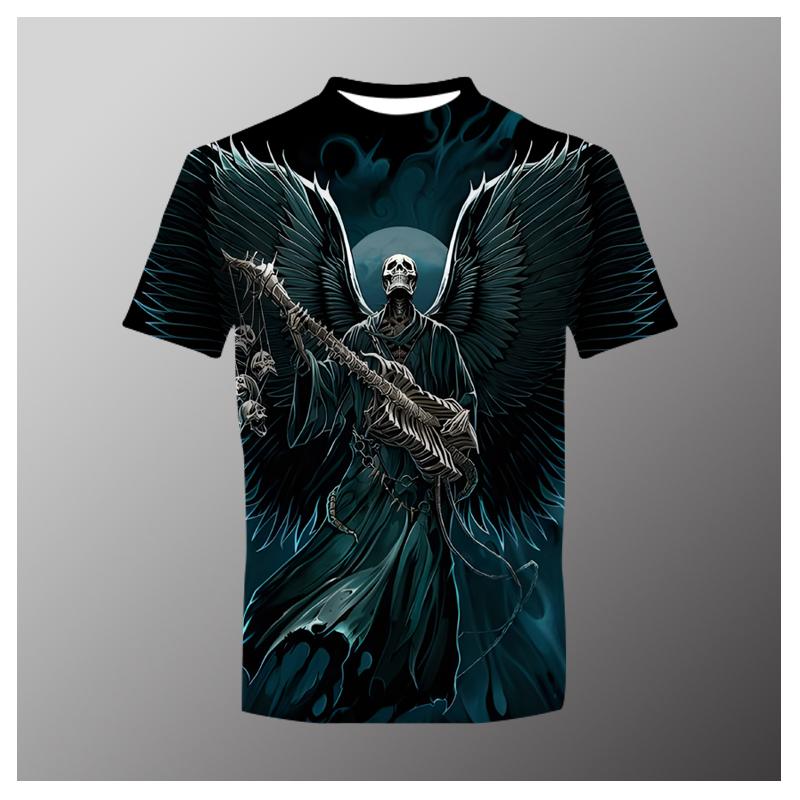 Summer Horror Skull 3D Print Men's T-Shirt Loose O-Neck Short Sleeve Skull Street Rock Hip Hop Top and T-shirt Men's Clothing 6XL