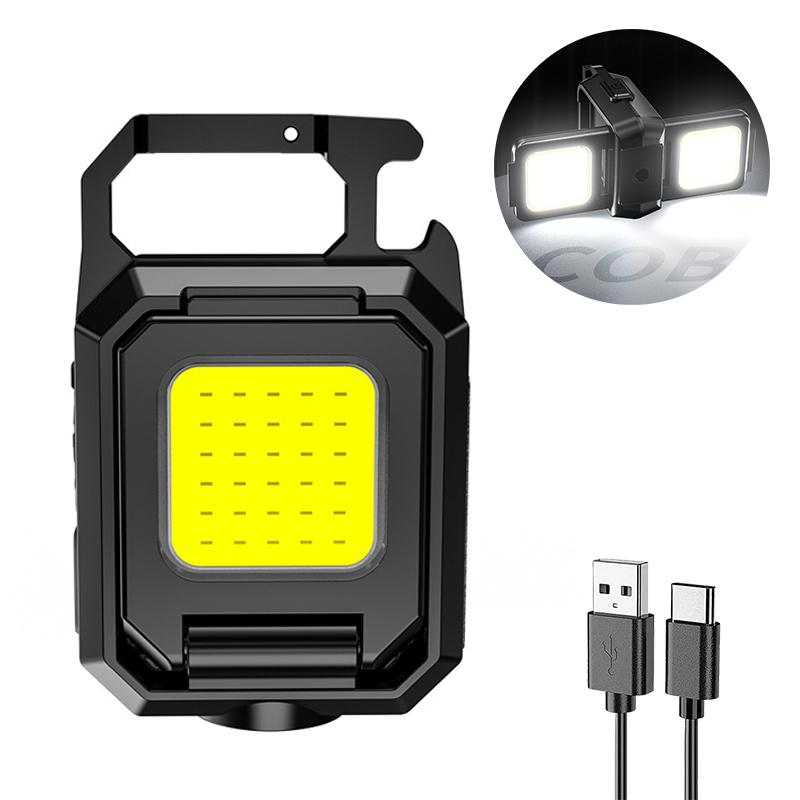Mini Keychain Light Multifunctional Camping Clip Flashlight USB Rechargeable Outdoor LED Portable Bright Work COB Pocket Lantern