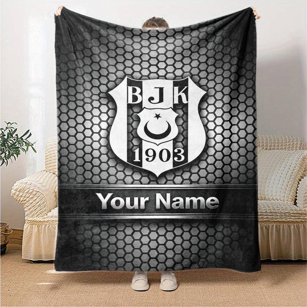 Name Custom Besiktas JK 1903 Print Flannel Blanket High Quality Warm Comfortable Cover for All Seasons Perfect for Gifts Home Decor