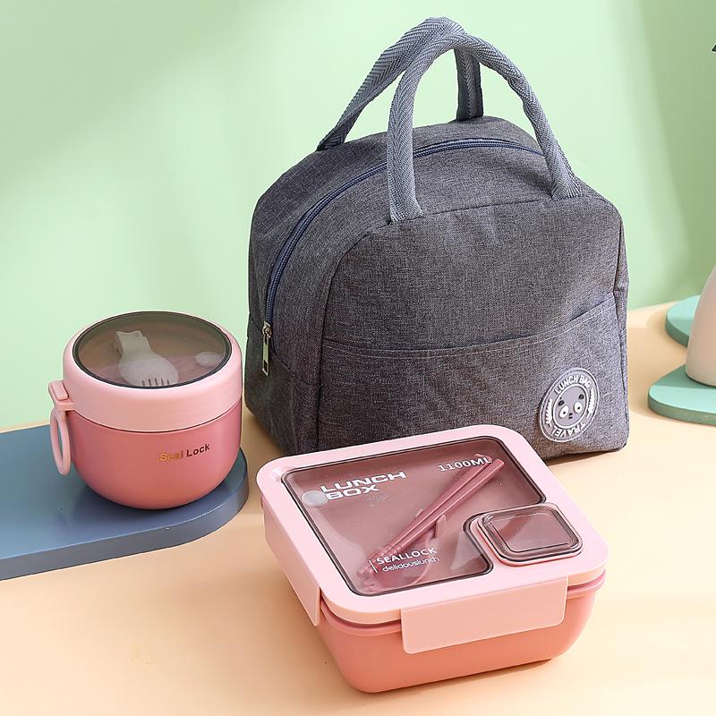 Portable Japanese Single-Layer Lunch Box - Microwave Safe, Sealed, with Compartments for Students or Salads