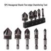 5-Piece Red Hex Shank Chamfering Countersink Drill Set