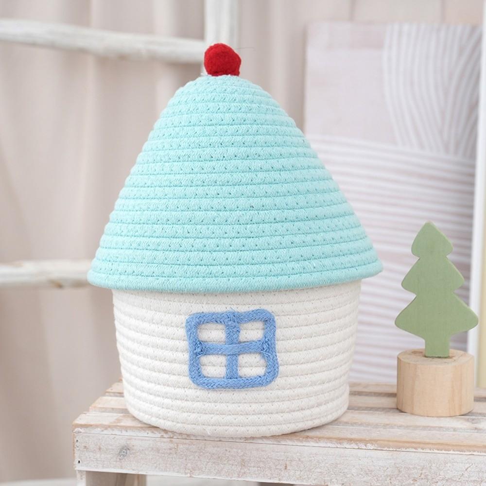 Cotton Rope Woven Desk Organizer House Shape Snack Toys Organizer Vanity Table Study Room