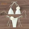 2 шт./комплект женский комплект бикини на шнуровке бюстгальтер с подкладкой плавки комплект 3D цветочный декор пляжный стиль купальники
