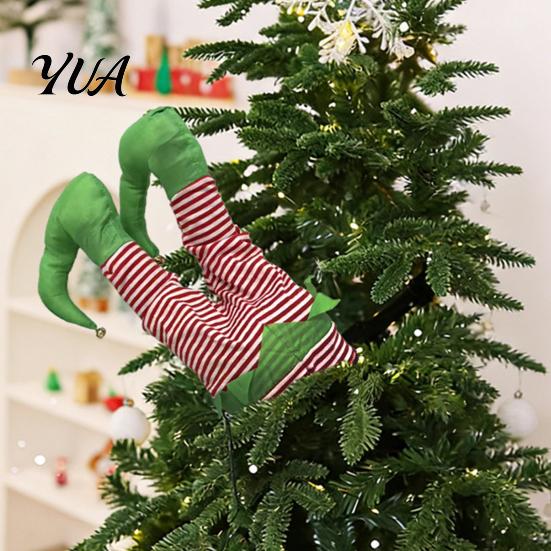Stuffed Elf Legs for Trees Christmas Swinging Leg Ornament, Electric Hanging Santa Tree, Home Decor Gifts Fluffy Funny Tree Topper with Clip, Holiday