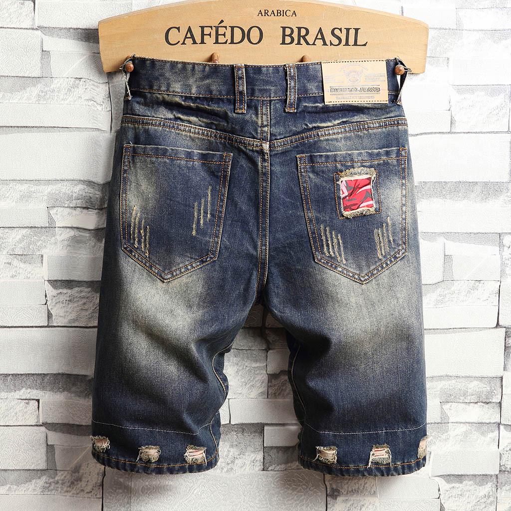 Men's Casual And Loose Hole Stitching Drape Characteristic Foot Denim Shorts