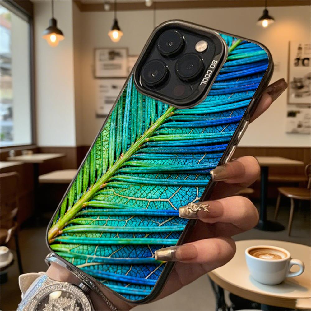 Blue and Green Plant Leaves Shockproof Phone Case for Iphone 16 15 14 13 12 11 Pro Max/Mini Anti-Scratch Premium Hard Cover