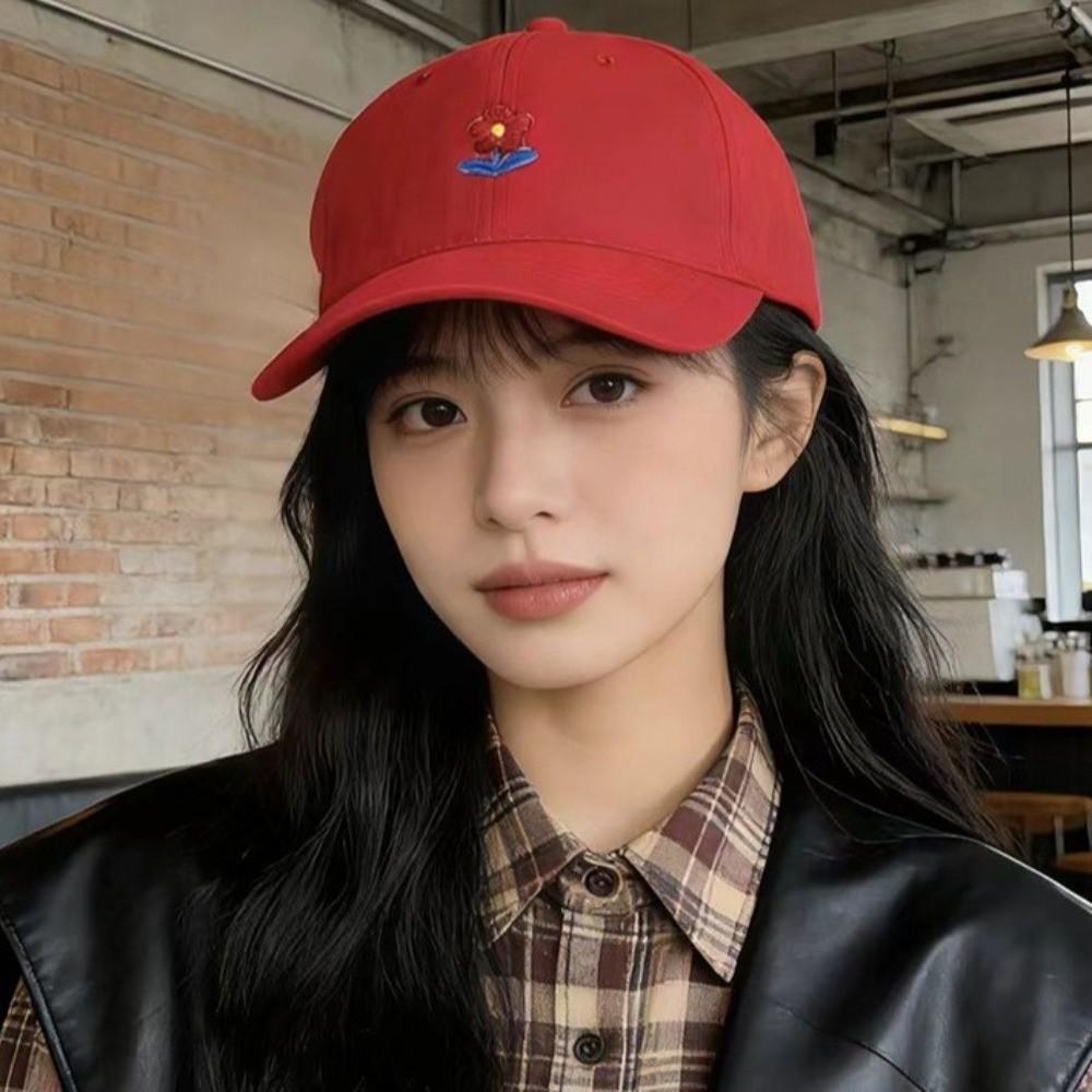 Casual Solid Color Flower Baseball Cap Adjustable Korean Style Embroidered Peaked Hat Hip Hop Sunscreen Sunshade Casquette Daily